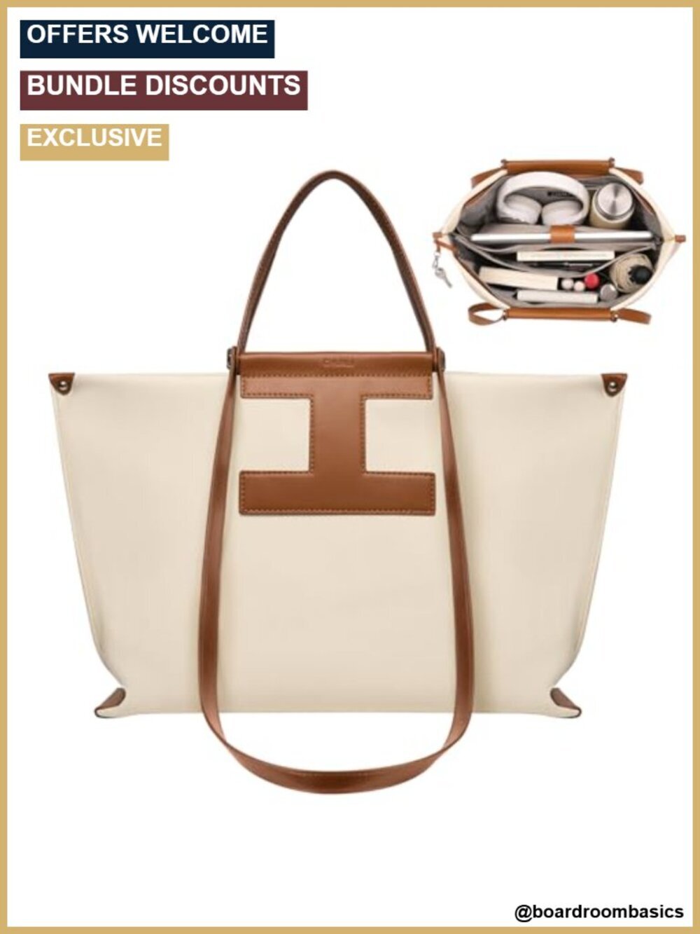15.6" Laptop Tote - Lightweight Canvas-Textured PU Leather Work Bag, Structured